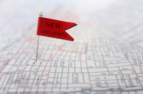 'new location' pin on a map